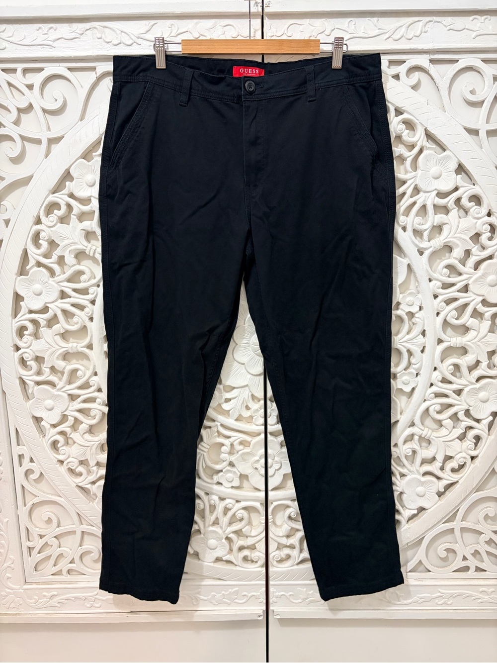 GUESS Men’s Black Chino Pants Size 36 Slim Straight Cotton Stretch 30” Inseam